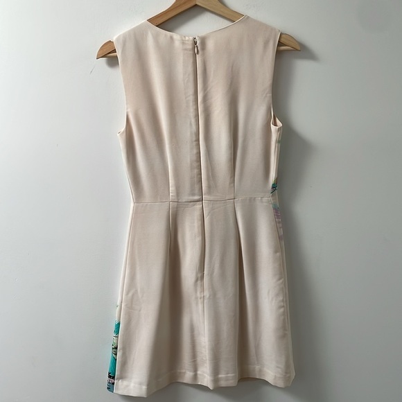 Max & Cleo Sheath Dress US2 Sleeveless abstract Japanese Sundress Aqua Cream - Picture 3 of 11